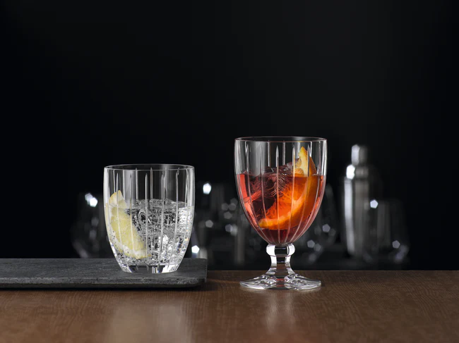Milano Tumbler Gift Set – 6 Crystal Glasses, 1 Flask & 1 Peg Measurer | 319ml