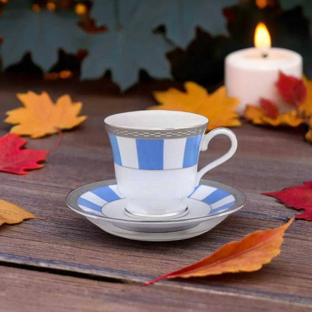 Sky Matiz Blue 12-Piece Premium Porcelain Cup and Saucer Set by Dankotuwa
