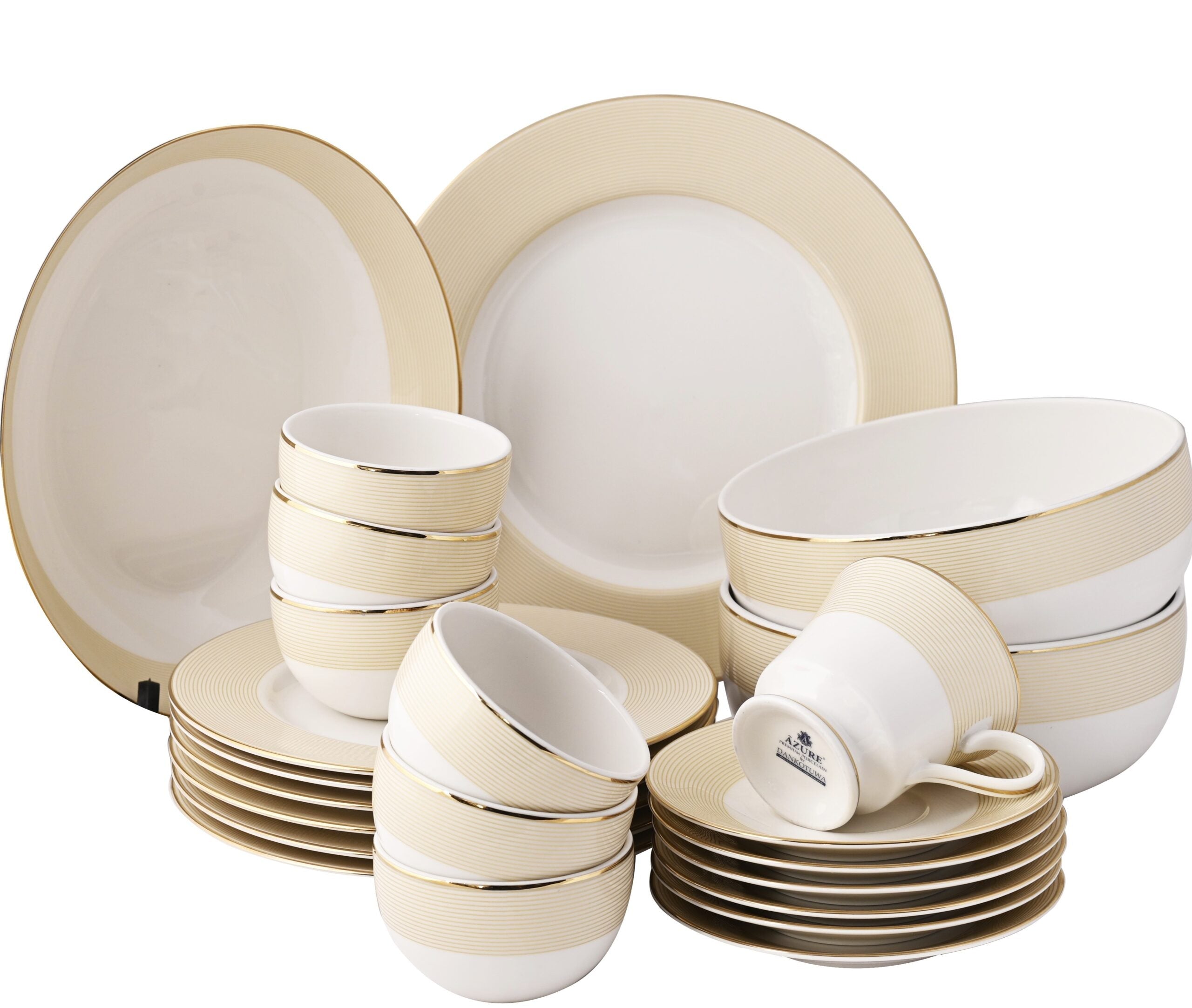 Azure By Dankotuwa Valentino 21-Piece Porcelain Dinner Set - Gold Lining