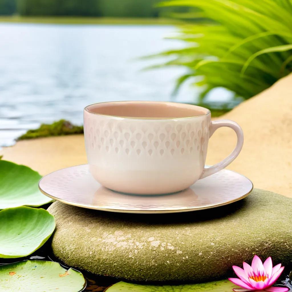 Azure by Dankotuwa Water Drop Pink – 12 Piece Gold Lining Tea Set