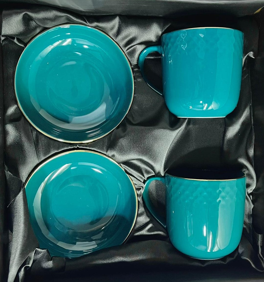 Azure by Dankotuwa Water Drop Dark Green – Set of 4 Gold Lining Snack Set