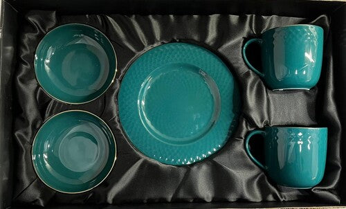 Dankotuwa Water Drop Dark Green Snack Gift Set (6pc)  - Gold Rim