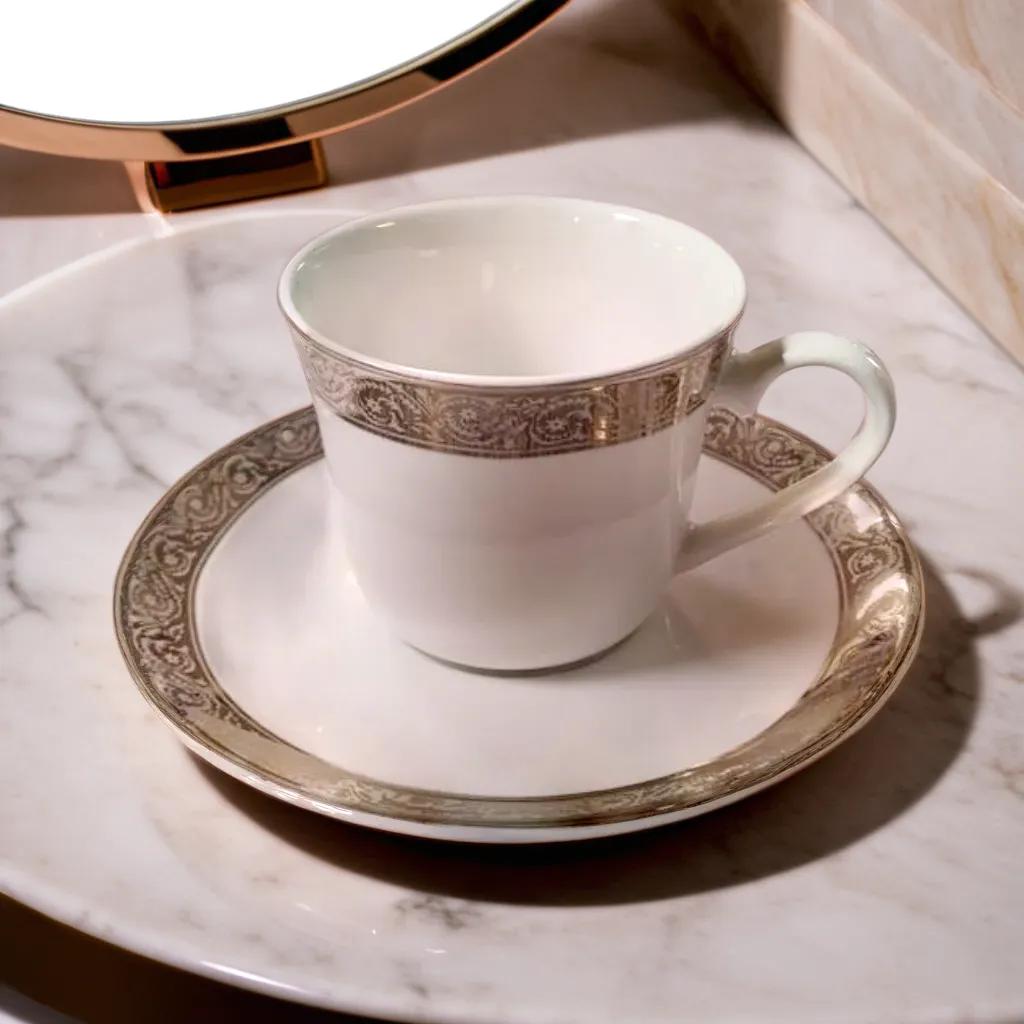 Dankotuwa 12-Piece Platinum-Lined Cup & Saucer Set – Premium Porcelain (Design 20101 PL)