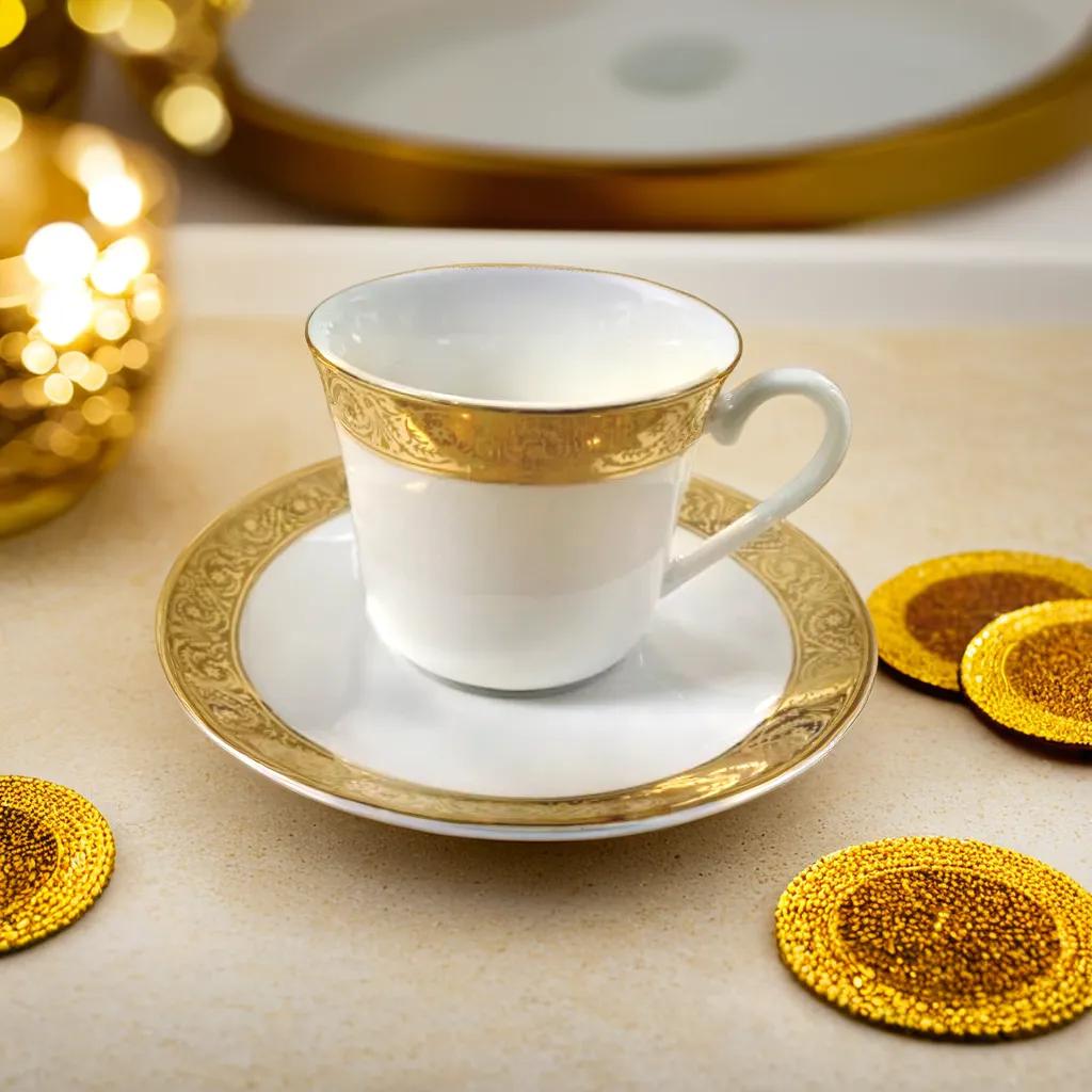 Dankotuwa 12-Piece Gold-Lined Cup & Saucer Set – Premium Porcelain (Design 20101 GL)
