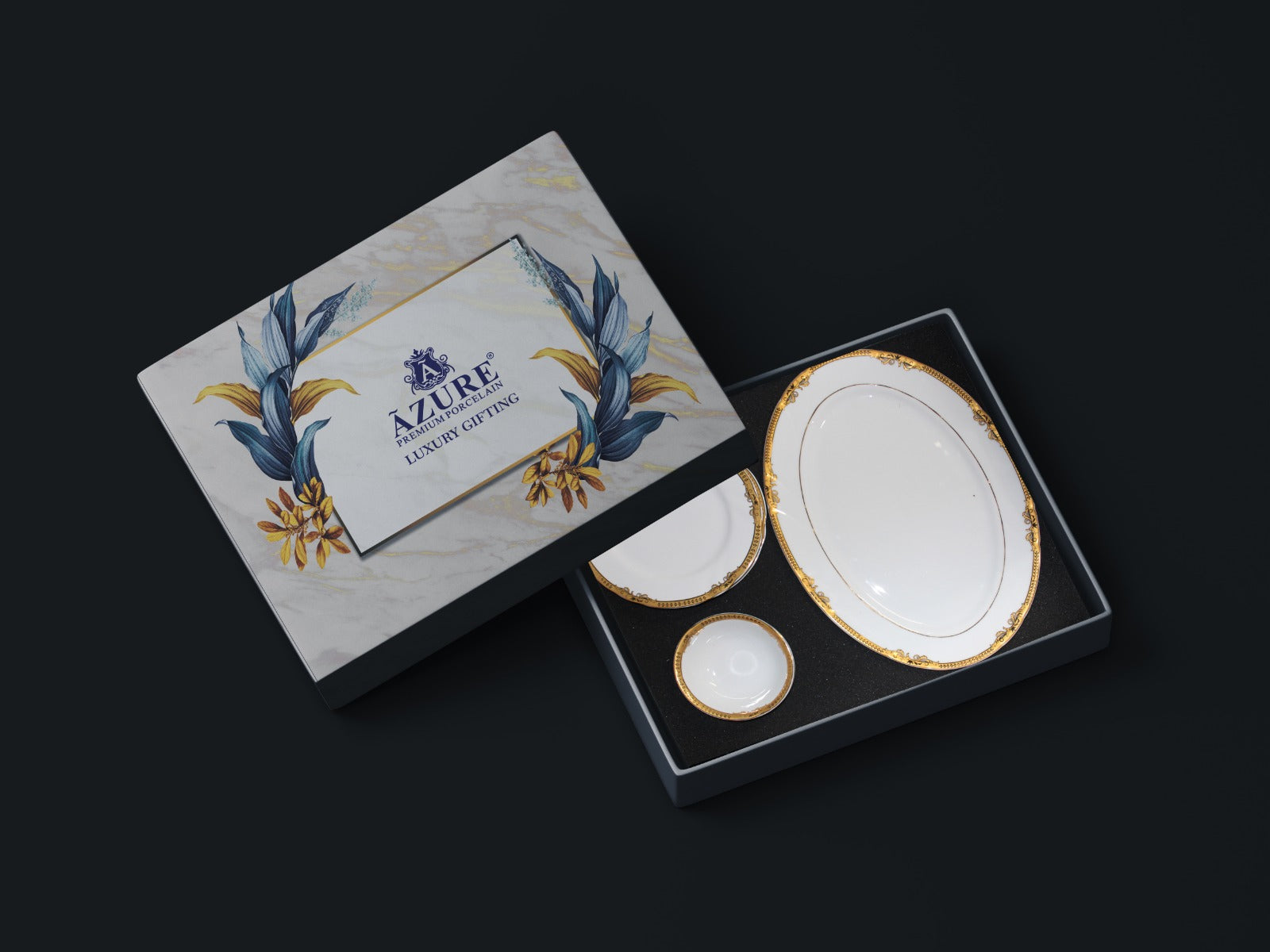 Azure Gold Empress Platter and Plate Gift Set