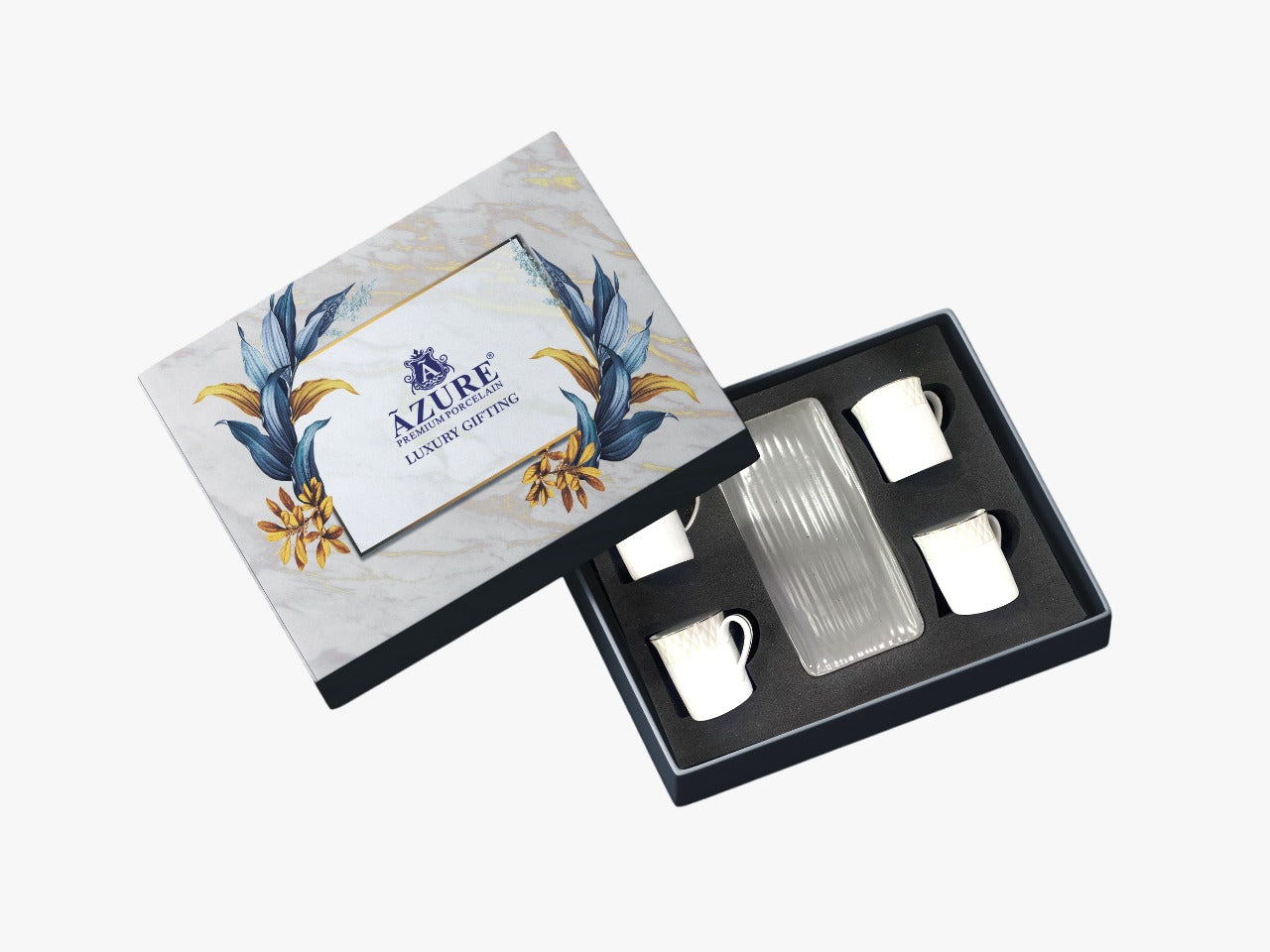 Azure by Dankotuwa Grey Sip and Snack Set – 5 Piece Platinum Porcelain Set