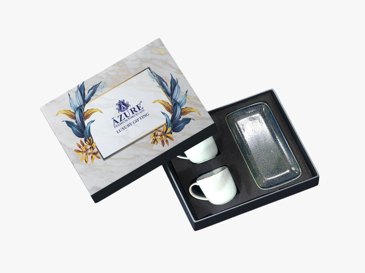 Azure by Dankotuwa Green Sip and Snack Set – 3 Piece Gold Porcelain Set