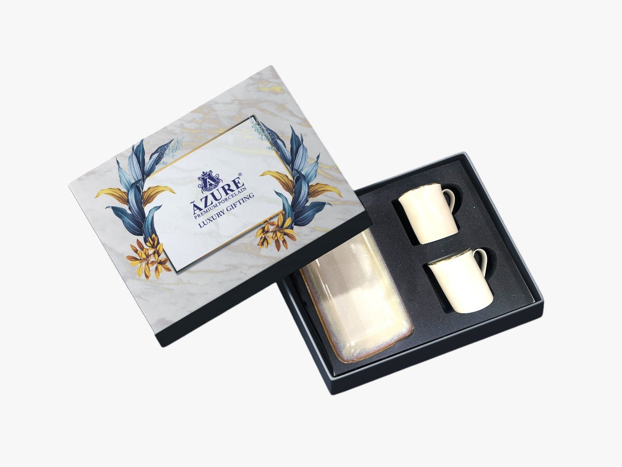 Azure by Dankotuwa Brown Sip and Snack Set – 3 Piece Gold Porcelain Set