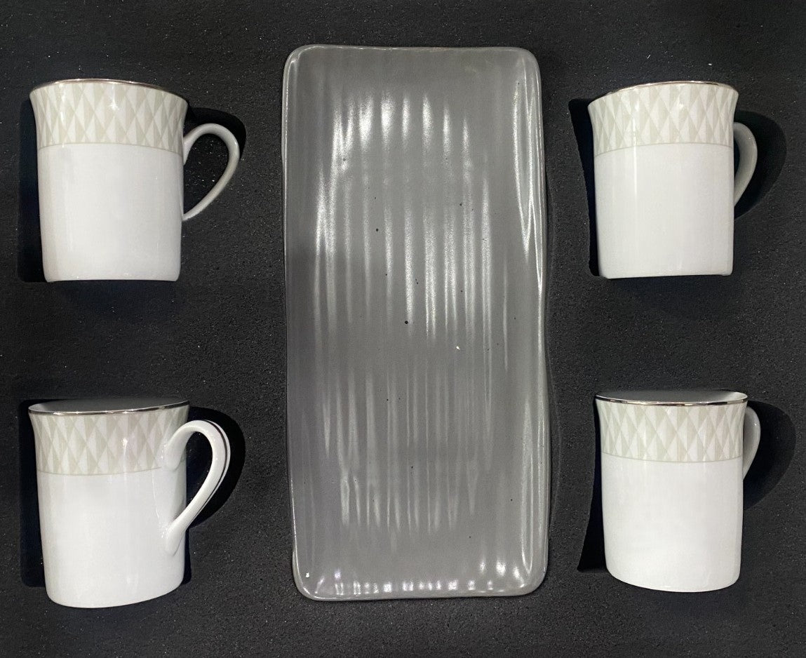 Azure by Dankotuwa Grey Sip and Snack Set – 5 Piece Platinum Porcelain Set