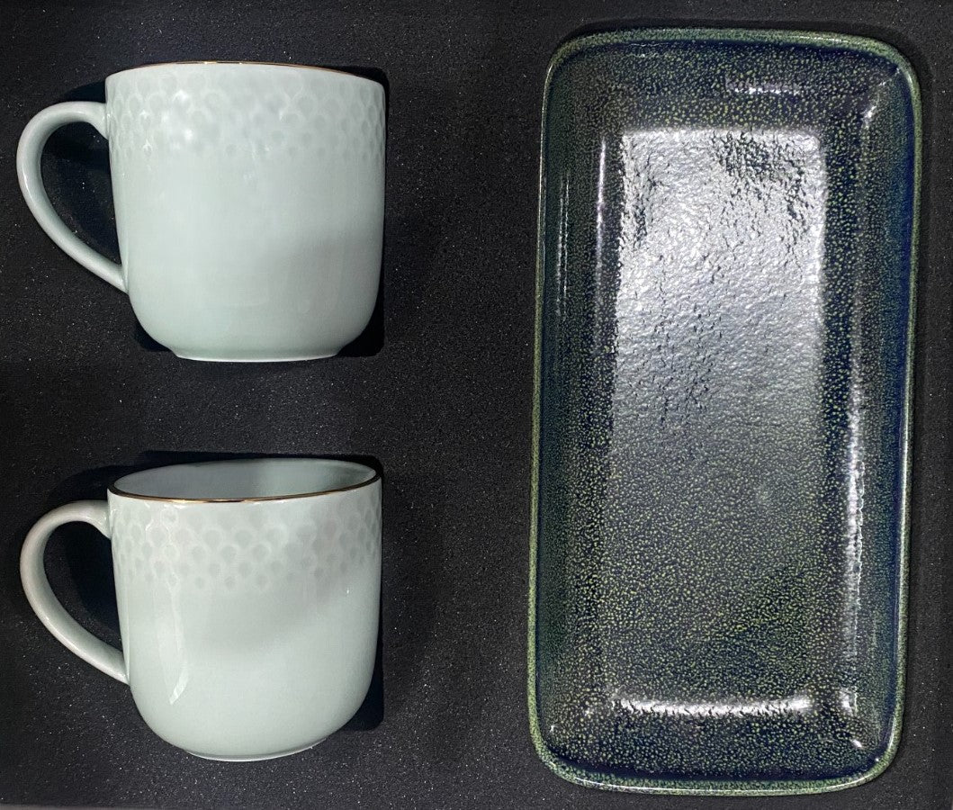 Azure by Dankotuwa Green Sip and Snack Set – 3 Piece Gold Porcelain Set