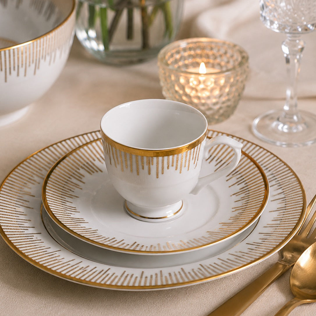Azure By Dankotuwa Kane 21-Piece Premium Porcelain Dinner Set - Gold Lining