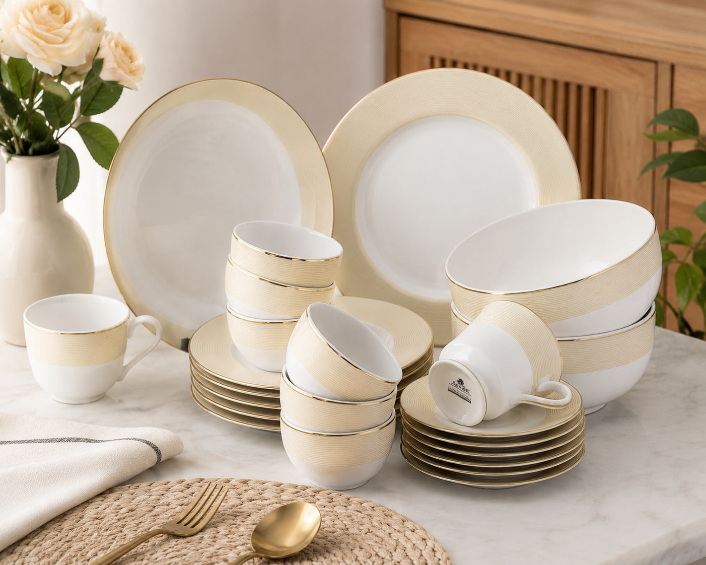 Azure By Dankotuwa Pandora Hot 21-Piece Porcelain Dinner Set - Gold Lining
