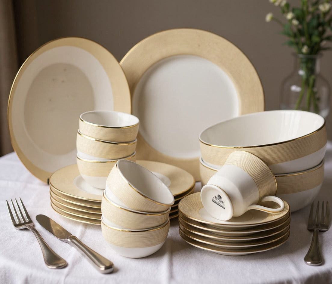 Azure By Dankotuwa Valentino 21-Piece Porcelain Dinner Set - Gold Lining