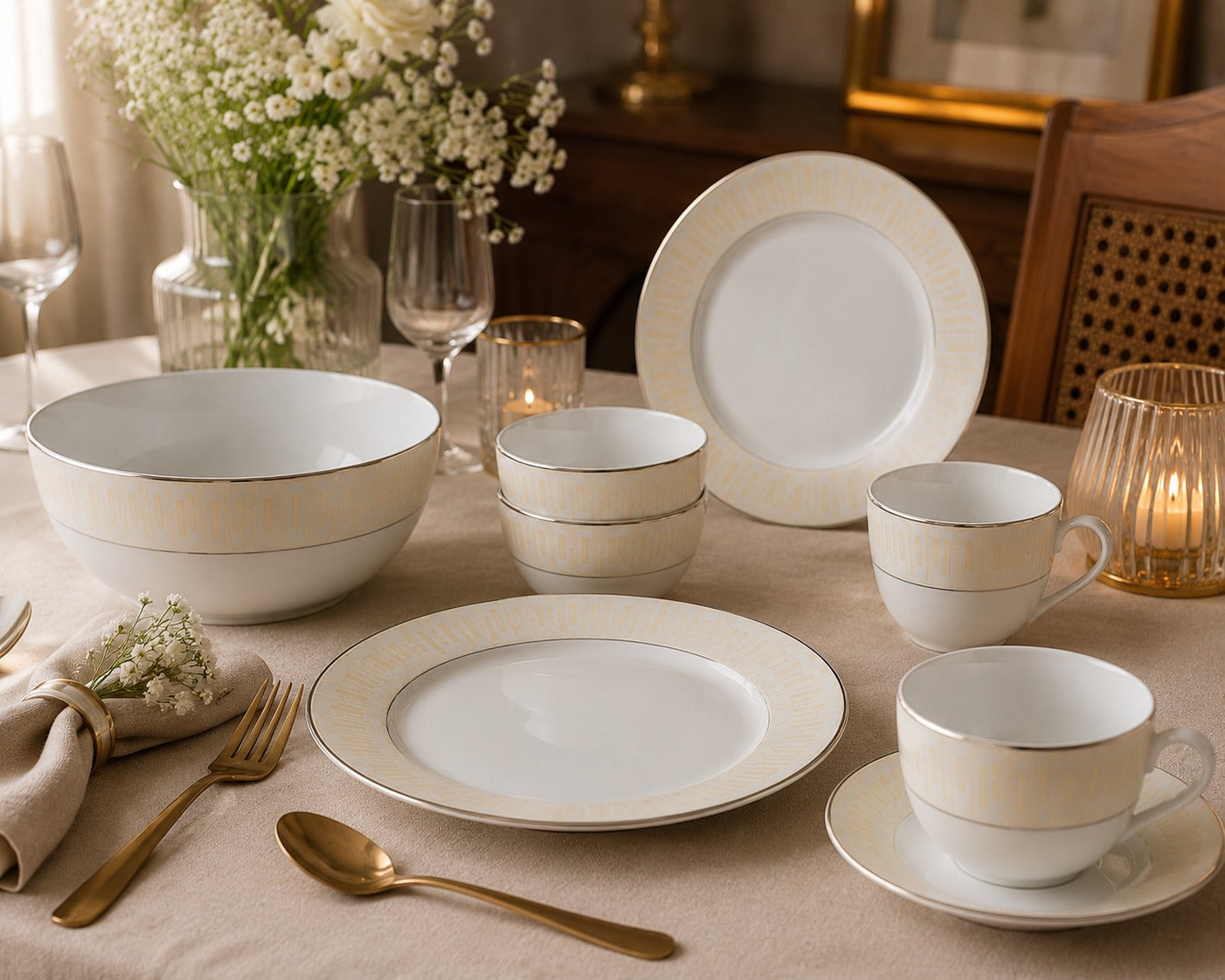 Azure By Dankotuwa Balad 21-Piece Porcelain Dinner Set - Gold Lining
