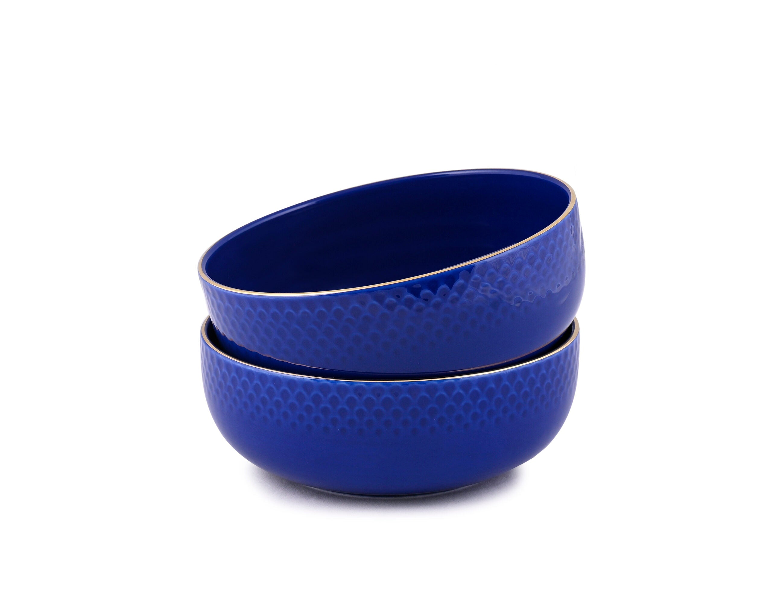 Dankotuwa Glazed 6-Piece Water Drop Dark Blue Snack Gift Set with Gold Lining