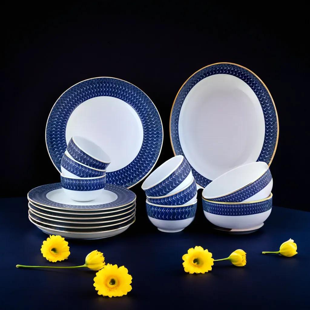 Azure By Dankotuwa Ocean Flore 21-Piece Porcelain Dinner Set - Gold Lining