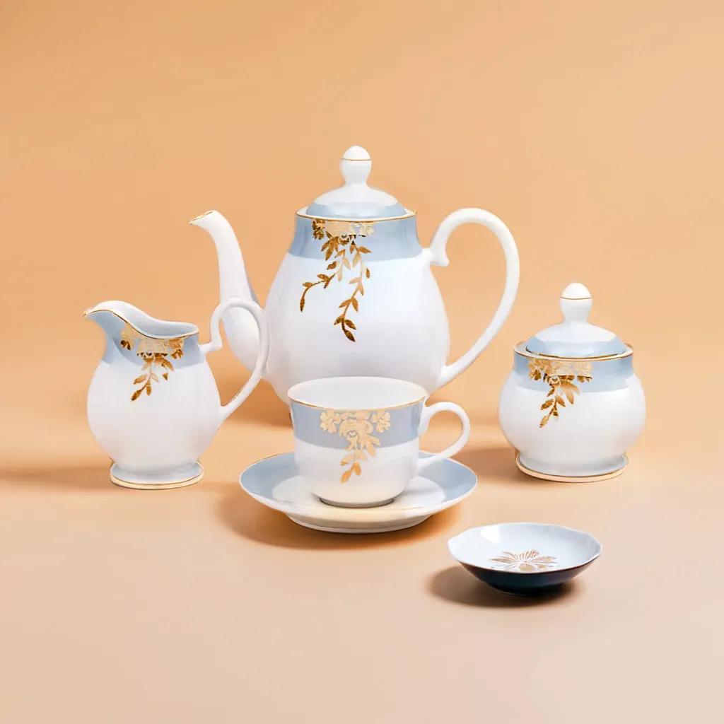 Azure Golden Whisper – 17 Piece Gold Lining Tea Set