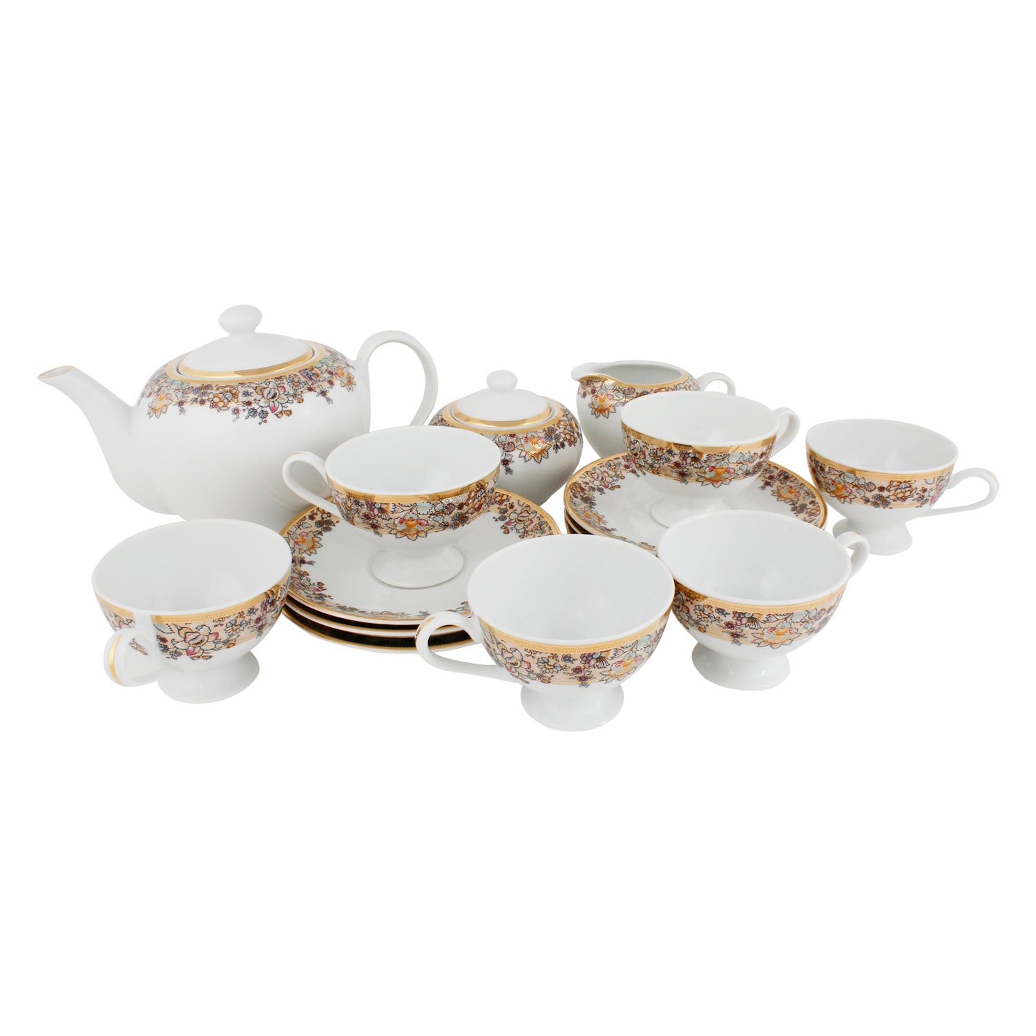 Formal 17-Piece Tea Set- Gold Trim