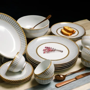 Dankotuwa Nira 21-Piece Porcelain Dinner Set - Gold Lining