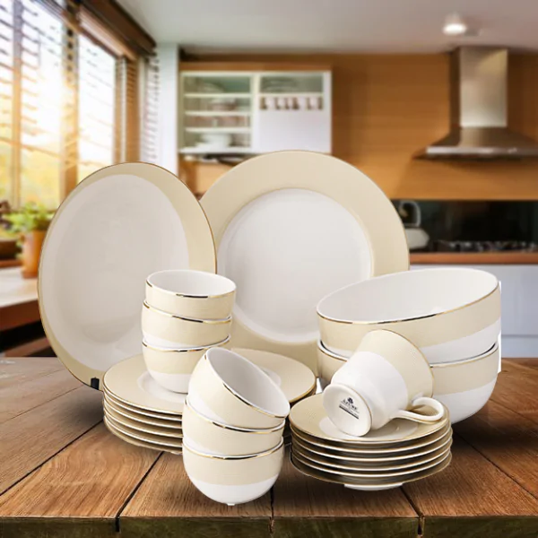 Dankotuwa Valentino 21-Piece Porcelain Dinner Set - Gold Lining