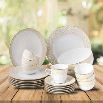 Dankotuwa Dimension 21-Piece Porcelain Dinner Set - Gold Lining