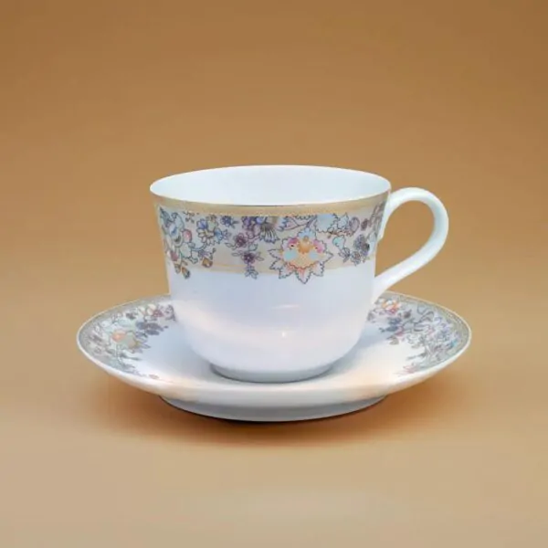 12-Piece Gold Trim Tea/Coffee Cup & Saucer Set- Premium Porcelain