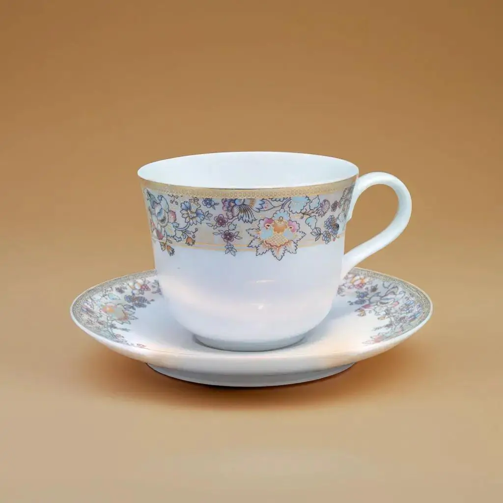 12-Piece Gold Trim Tea/Coffee Cup & Saucer Set- Premium Porcelain