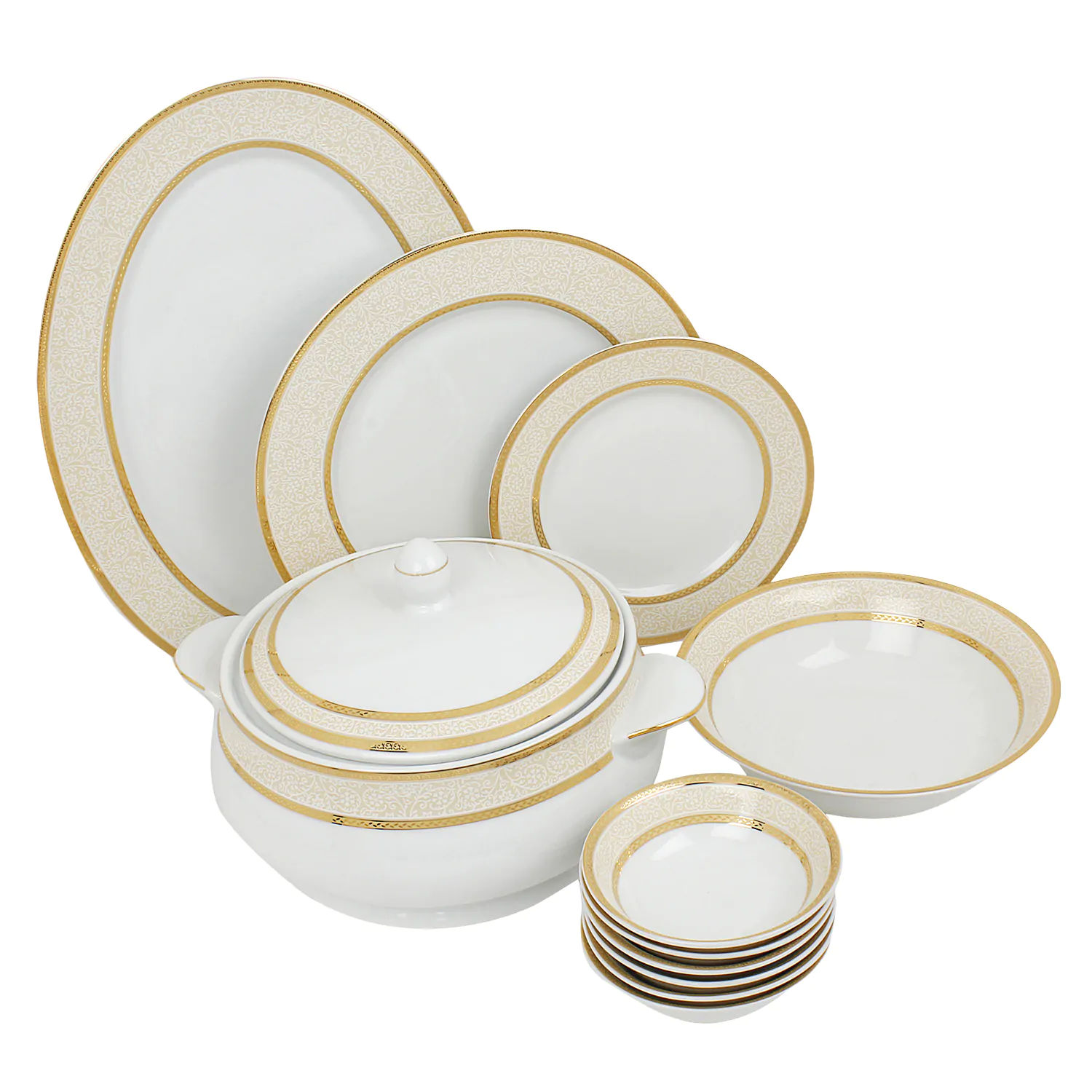 Azure Timeless Elegance 21-Piece Porcelain Dinner Set - Gold Lining
