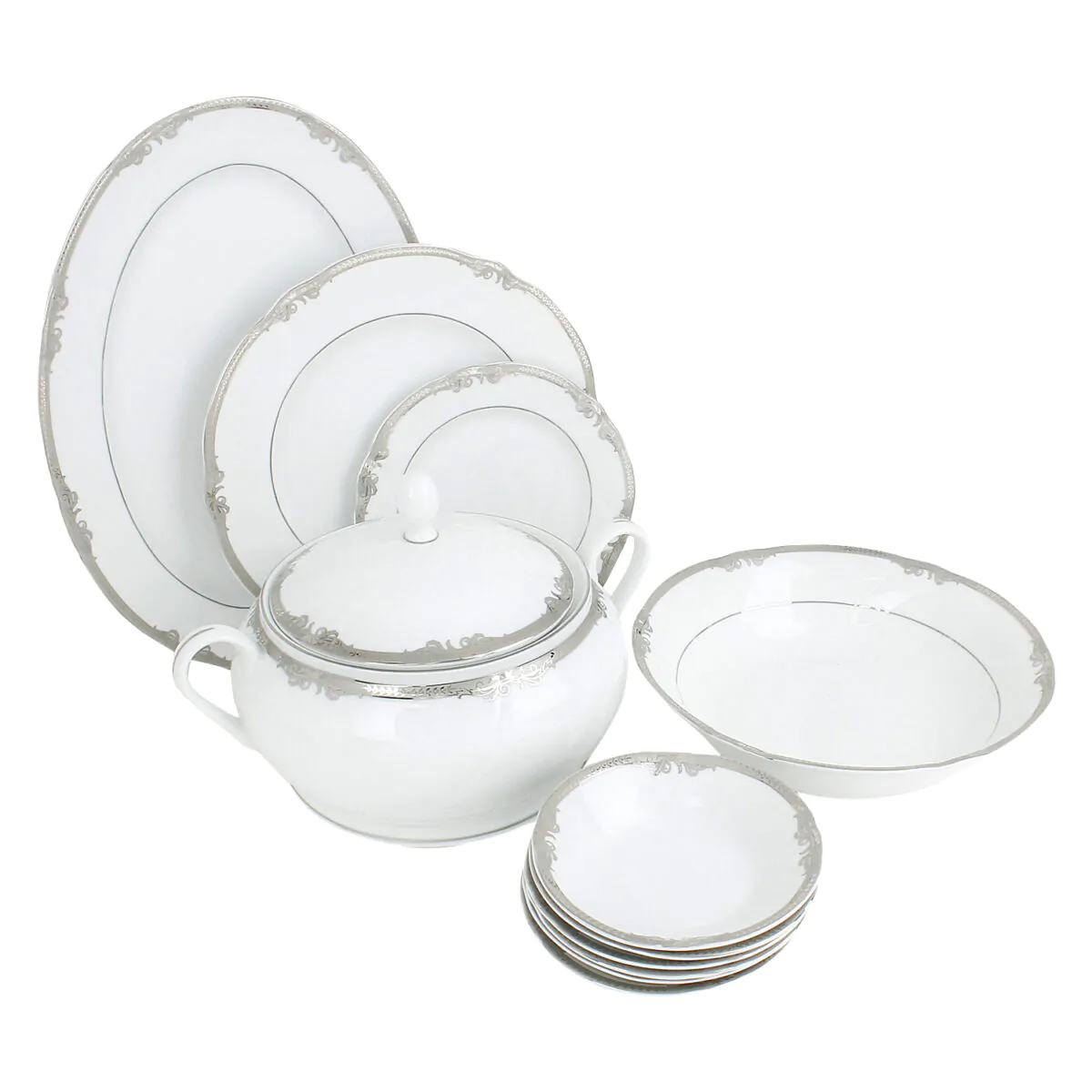 A Chic 21pc Dinner Set - Platinum Lining - Contemporary Formal Dining