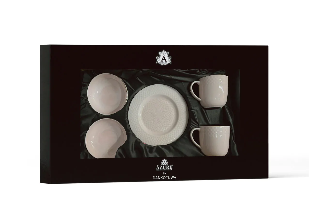 Dankotuwa Glazed 6-Piece Water Drop Pink Snack Gift Set with Gold Lining