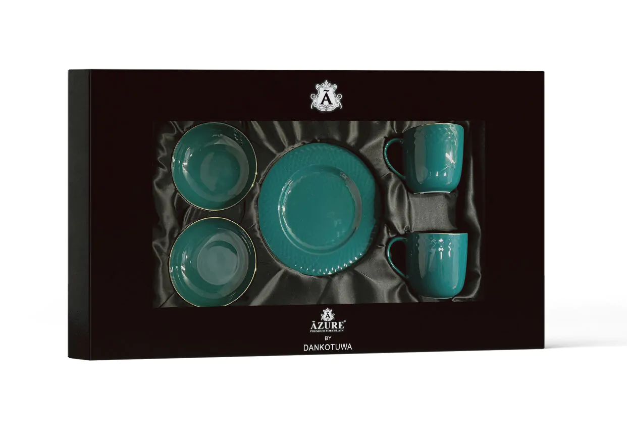 Dankotuwa Water Drop Dark Green Snack Gift Set (6pc) - Gold Rim