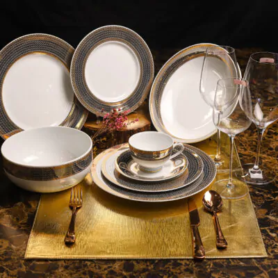 Dankotuwa Welkin 21-Piece Porcelain Dinner Set with Gold Accents