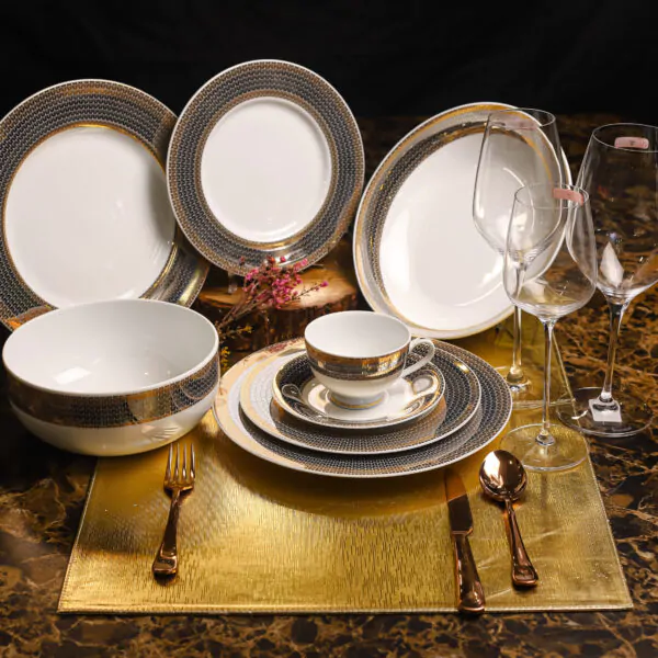 Dankotuwa Welkin 21-Piece Porcelain Dinner Set with Gold Accents