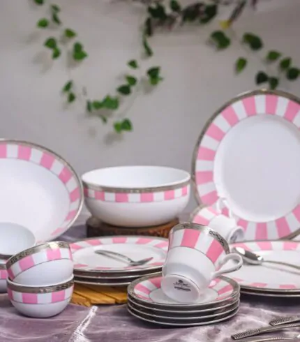 Dankotuwa Rose Matiz Baby Pink 21-Piece Porcelain Dinner Set - Platinum Lining