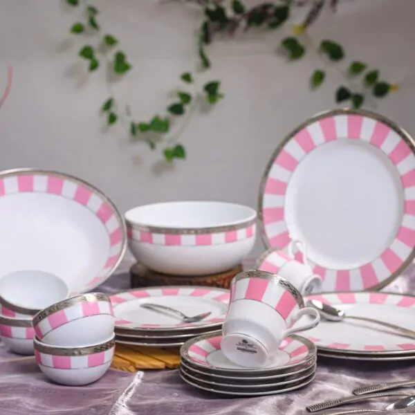 Dankotuwa Rose Matiz Baby Pink 21-Piece Porcelain Dinner Set - Platinum Lining