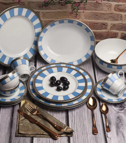 Dankotuwa Sky Matiz Blue 21-Piece Porcelain Dinner Set - Platinum Lining
