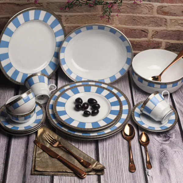 Dankotuwa Sky Matiz Blue 21-Piece Porcelain Dinner Set - Platinum Lining