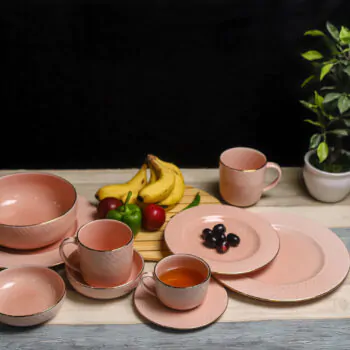 Dankotuwa Water Drop Pink 21-Piece Porcelain Dinner Set - Gold Lining