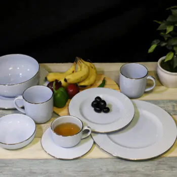 Dankotuwa Water Drop Blue 21-Piece Porcelain Dinner Set - Gold Lining