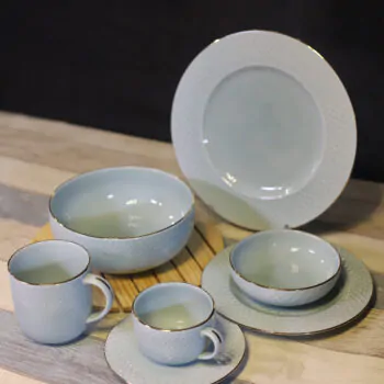 Dankotuwa Water Drop Green 21-Piece Porcelain Dinner Set - Gold Lining