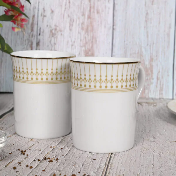 Dankotuwa Rasalas Coffee Mug Set (2pc) - Royal Fernwood Porcelain Mugs - Gold Rim