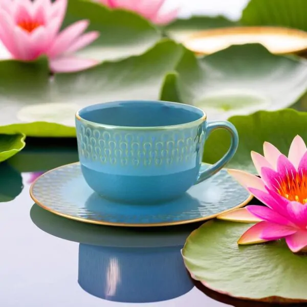 Dankotuwa Water Drop Reactive Blue Cup and Saucer Set (12pc) - Formal Dining