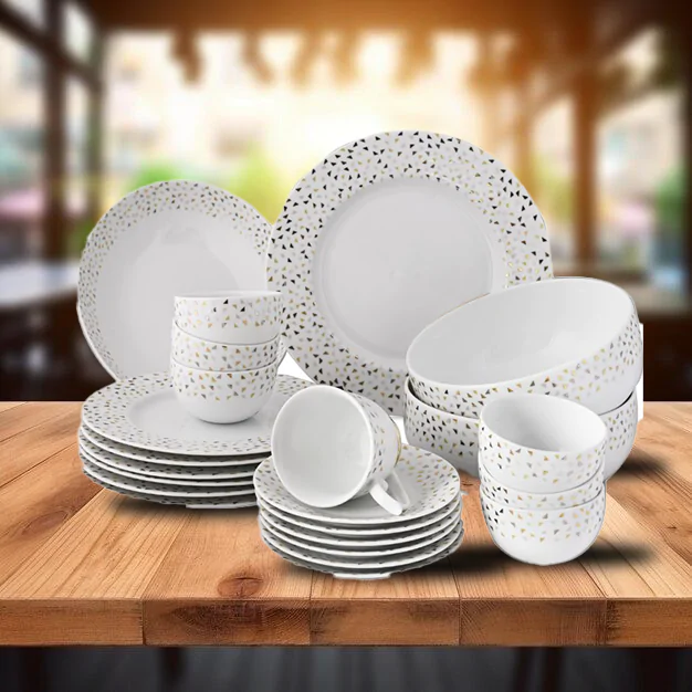 Dankotuwa Trangle Gold 21-Piece Porcelain Dinner Set - Gold Lining