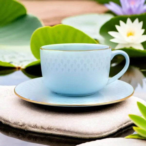 Dankotuwa Water Drop Blue 12-Piece Porcelain Cup & Saucer Set - Gold Lining