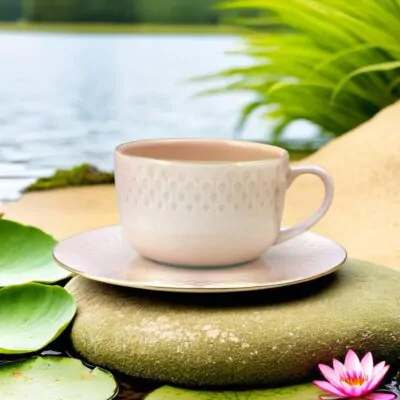 Dankotuwa Water Drop Pink 12-Piece Porcelain Cup & Saucer Set - Gold Lining