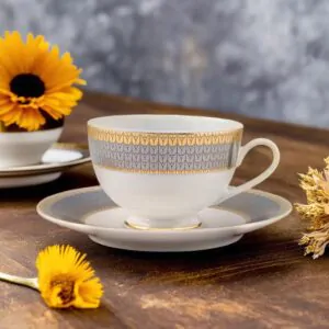 Dankotuwa Welkin 12-Piece Porcelain Cup & Saucer Set - Gold Lining