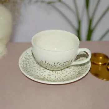 Dankotuwa 12-Piece Porcelain Cup & Saucer Set - Green Leaf Collection