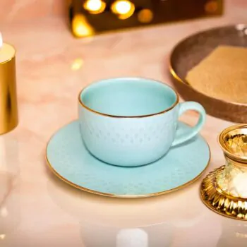 Dankotuwa Water Drop Green 12-Piece Porcelain Cup & Saucer Set - Gold Lining
