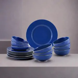 Dankotuwa Water Drop Dark Blue 21-Piece Porcelain Dinner Set - Gold Lining