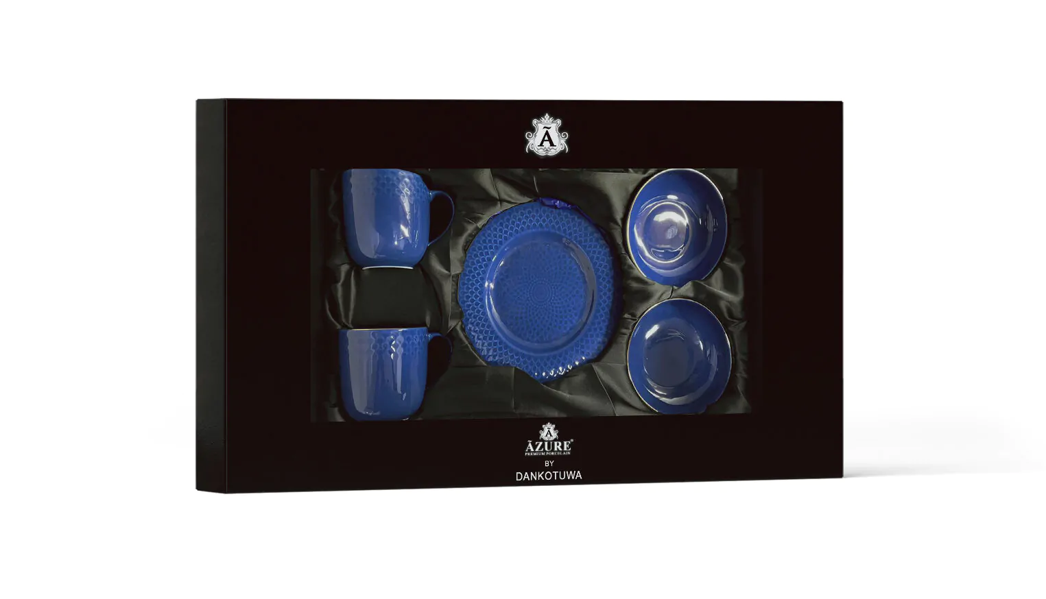 Dankotuwa Glazed 6-Piece Water Drop Dark Blue Snack Gift Set with Gold Lining